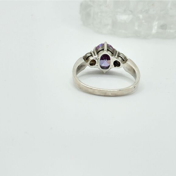 Vintage Silver purple sapphire diamond ring - Picture 9 of 11